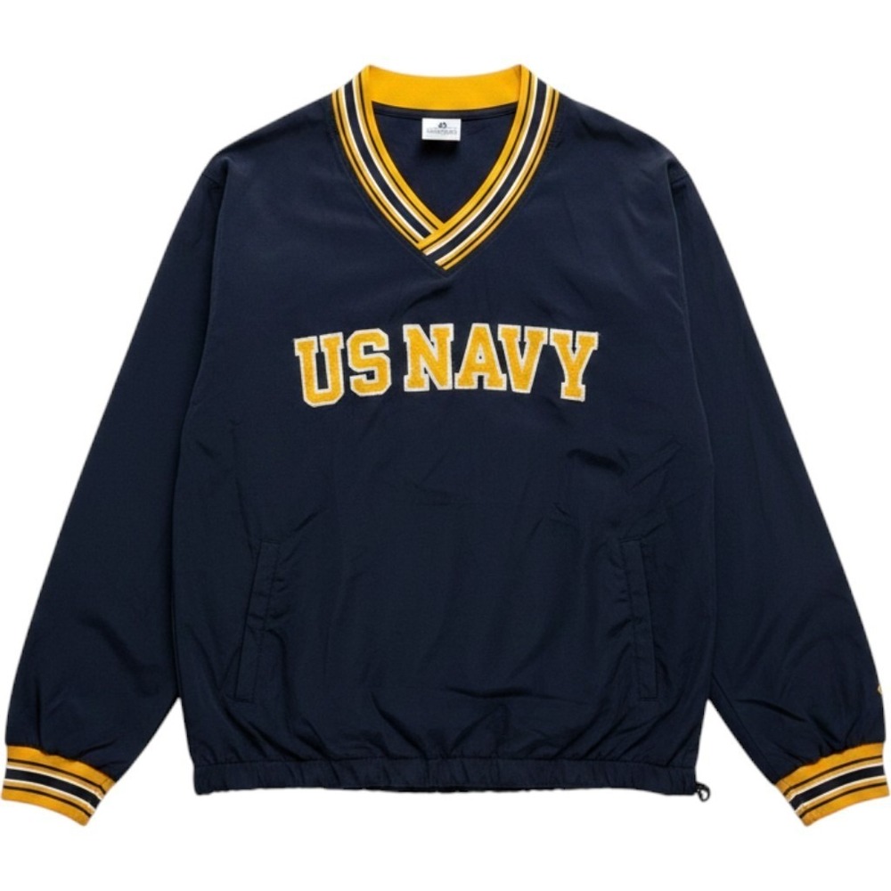 Champion US Navy Windbreaker Embroidered V-Neck Pullover VINTAGE Mens Large